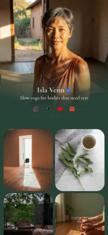 Example link in bio page for a yoga teacher
