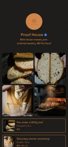 Example link in bio page for a bakery