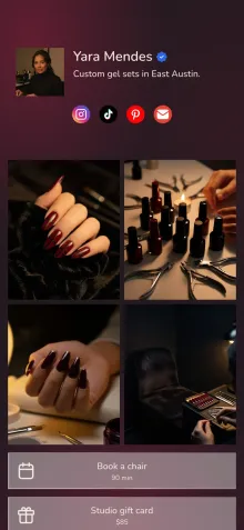 Example link in bio page for a nail artist